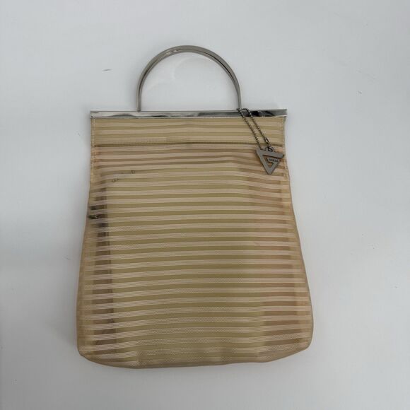 Guess Sheer Striped Vintage Bag Metal Handle Clutch 90s Y2k - Picture 1 of 13
